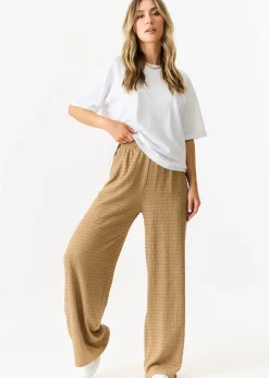 Gini London Camel Textured Elastic Waist Pull On Trousers