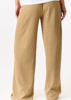 Gini London Camel Textured Elastic Waist Pull On Trousers