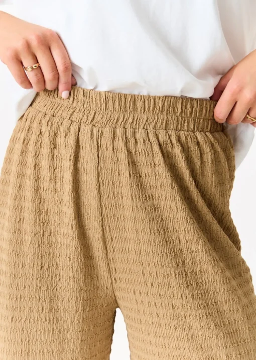 Gini London Camel Textured Elastic Waist Pull On Trousers