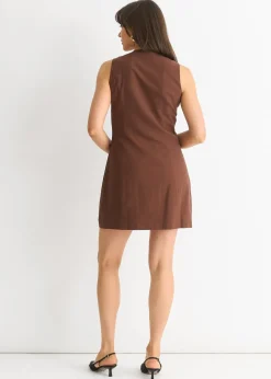 Gini London Chocolate Linen Button Through Mini shirt Dress