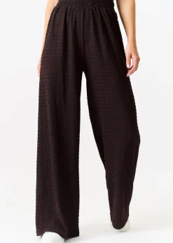 Gini London Chocolate Textured Elastic Waist Pull On Trousers