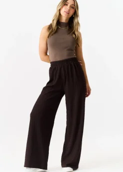 Gini London Chocolate Textured Elastic Waist Pull On Trousers