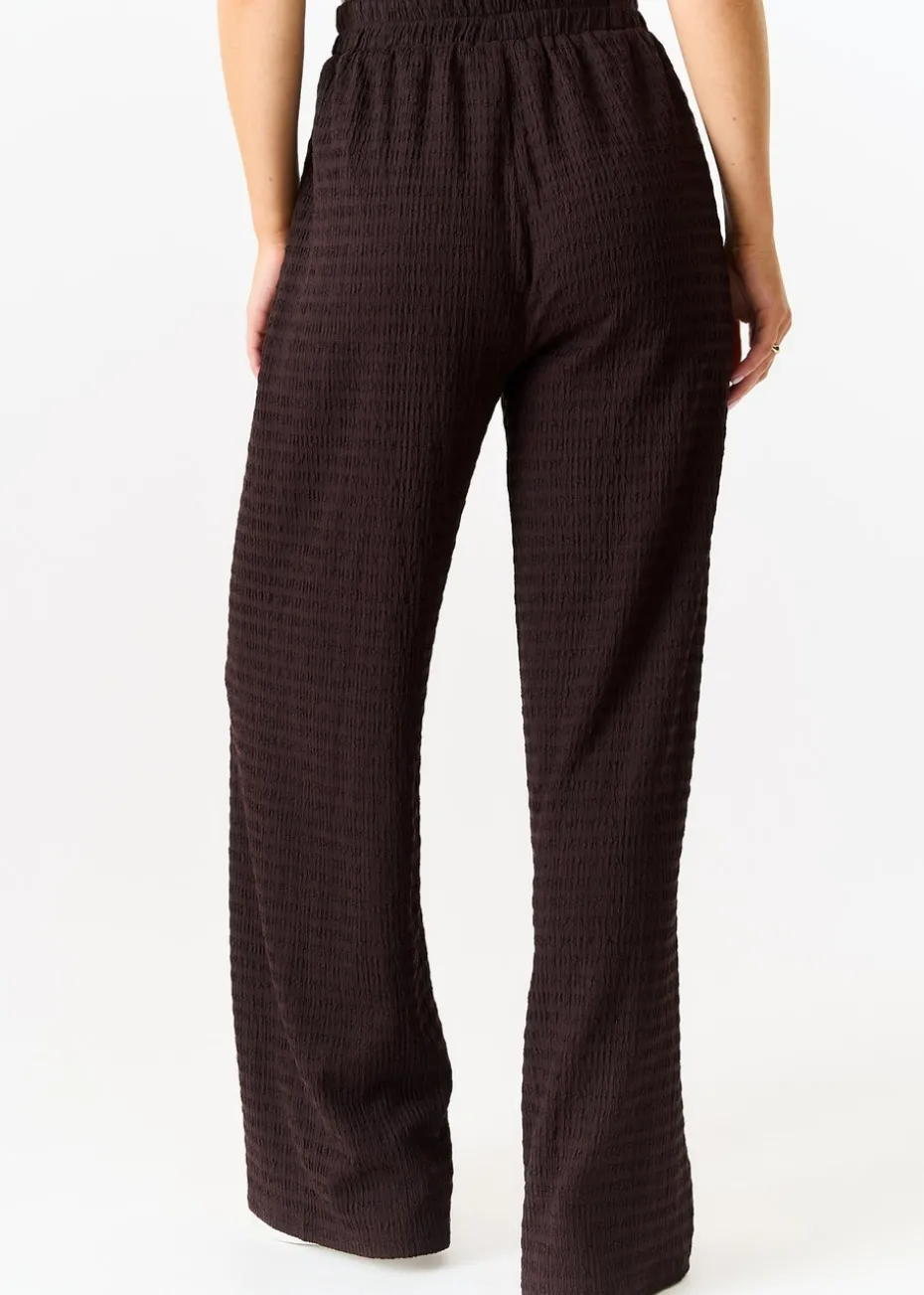 Gini London Chocolate Textured Elastic Waist Pull On Trousers
