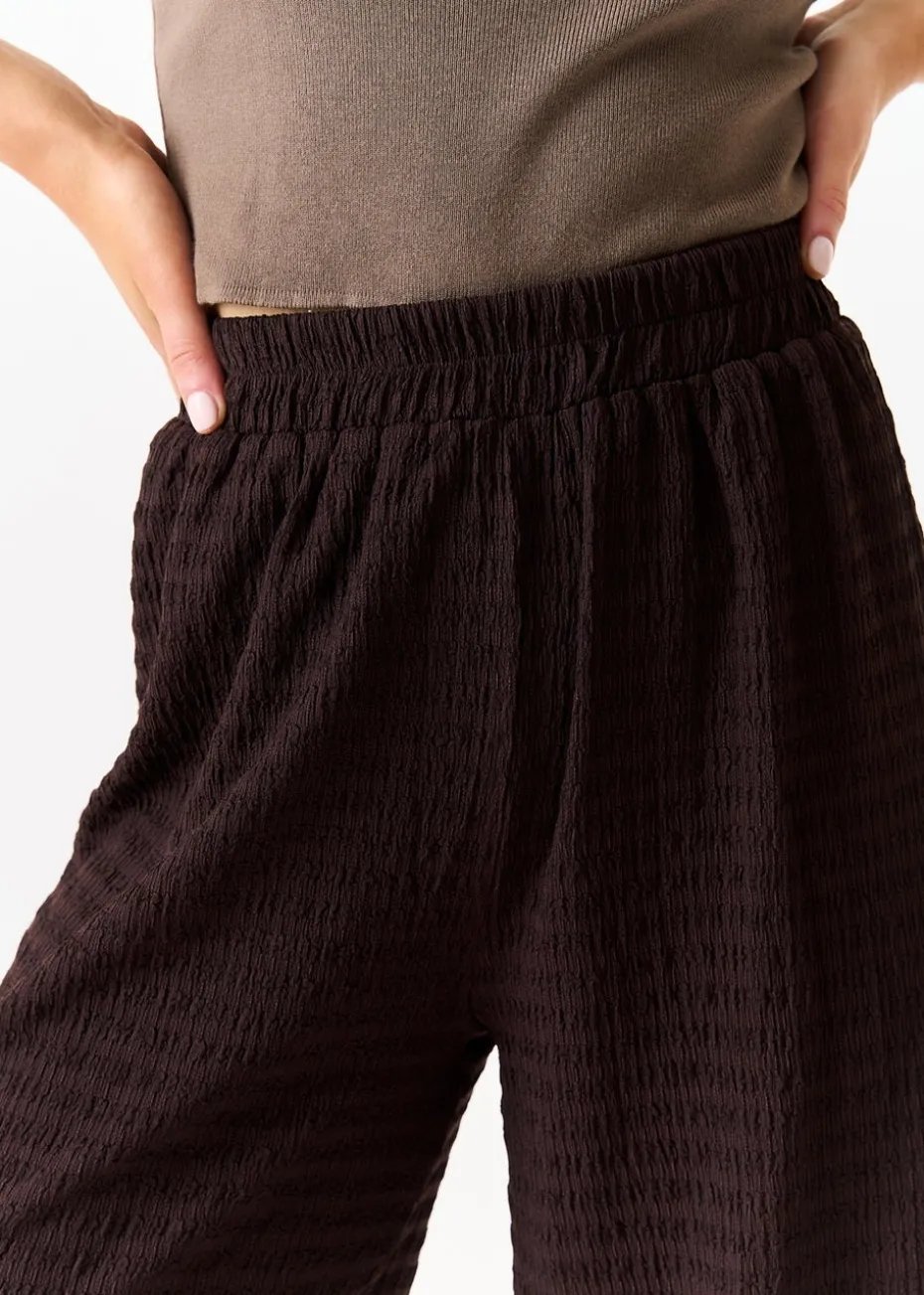 Gini London Chocolate Textured Elastic Waist Pull On Trousers