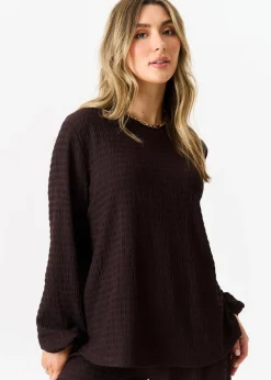 Gini London Chocolate Textured Long Sleeves Oversized Top