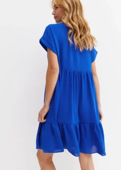 Gini London Cobalt Blue V-Neck Tiered Mini Smock Dress