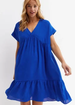 Gini London Cobalt Blue V-Neck Tiered Mini Smock Dress