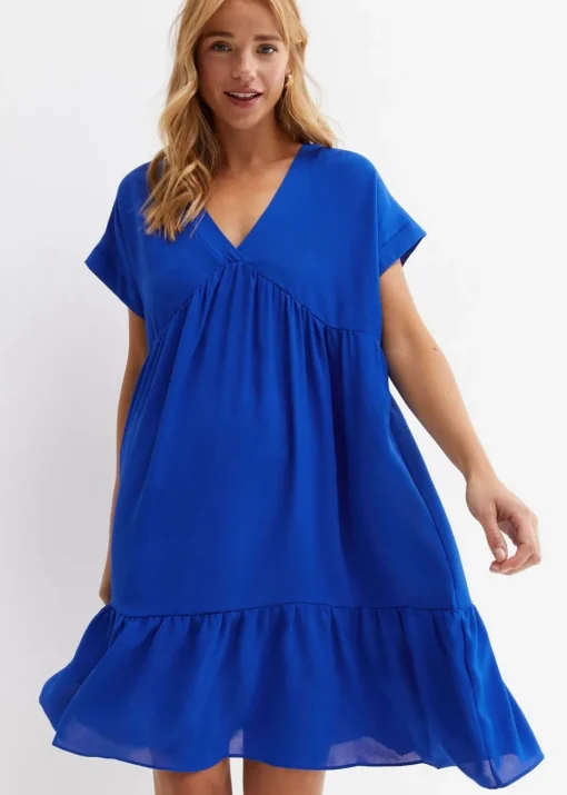 Gini London Cobalt Blue V-Neck Tiered Mini Smock Dress