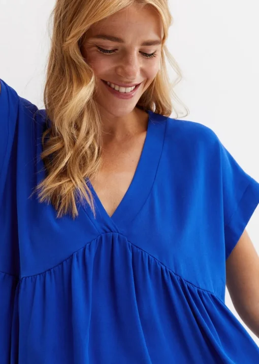Gini London Cobalt Blue V-Neck Tiered Mini Smock Dress