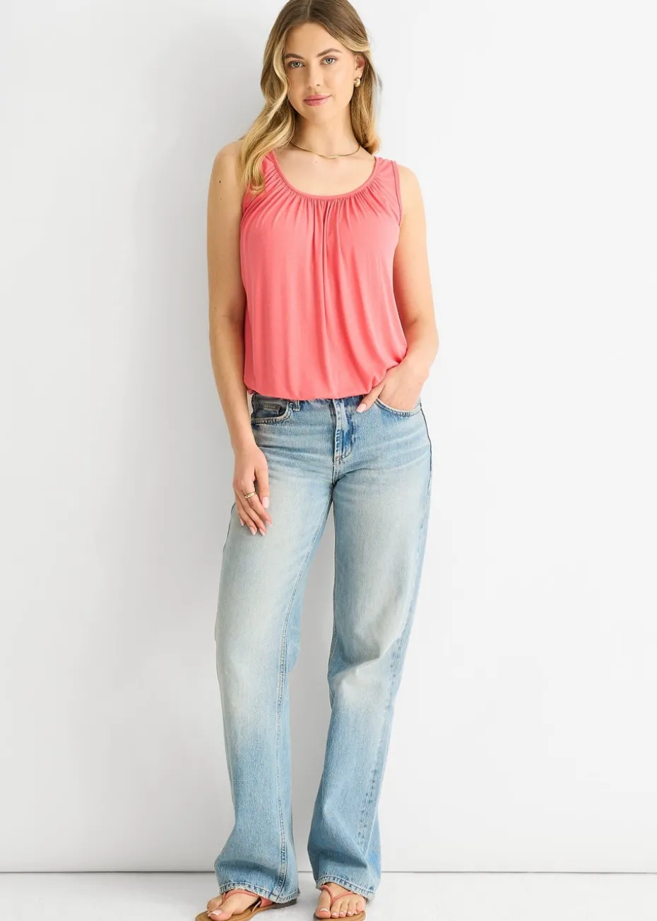 Gini London Coral Round Neck Oversized Sleeveless Top