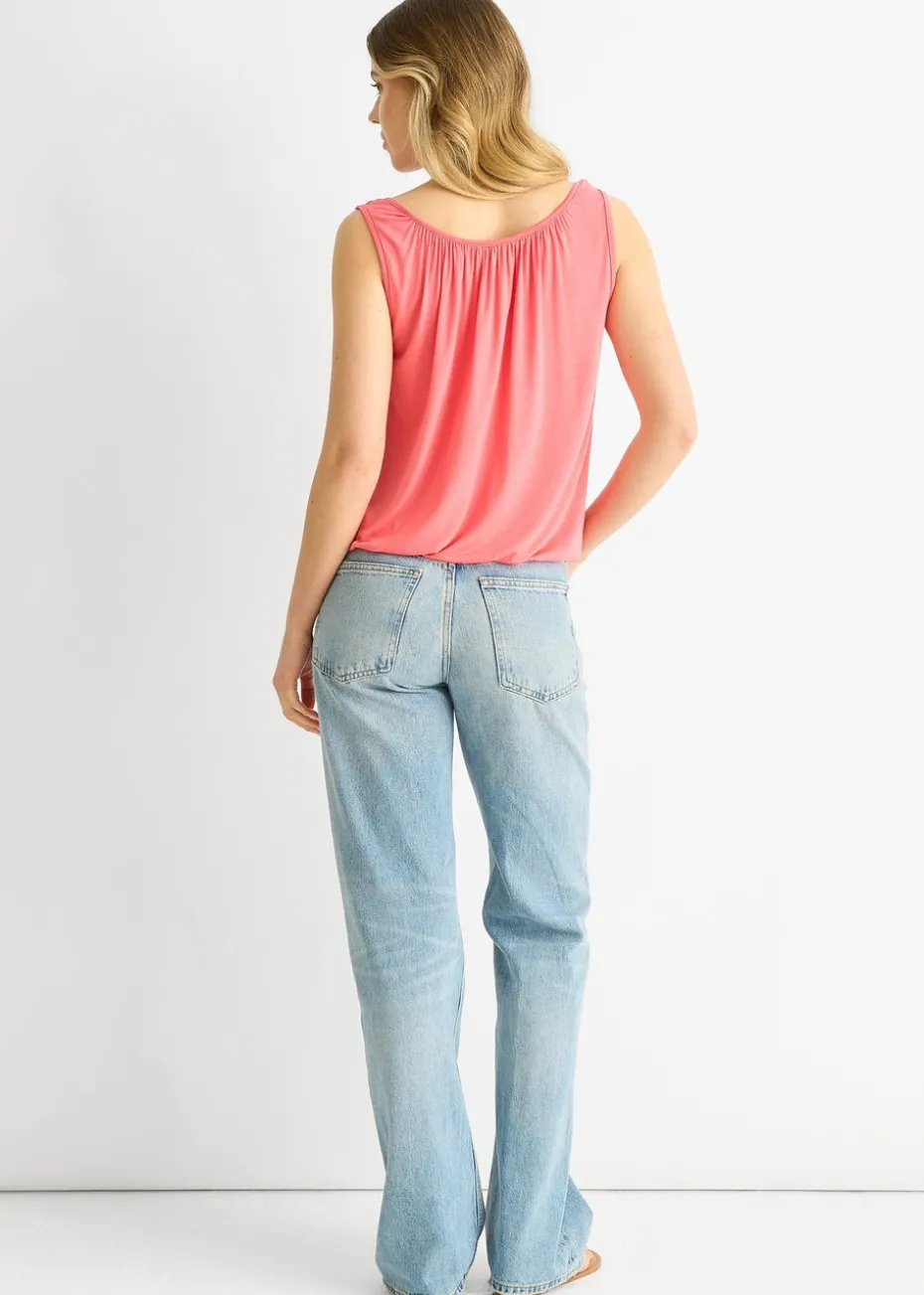 Gini London Coral Round Neck Oversized Sleeveless Top