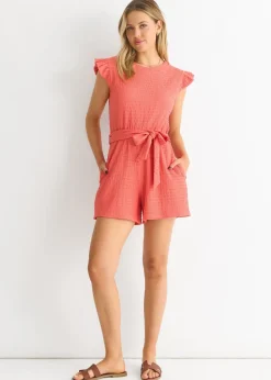Gini London Coral Stretch Texture Frill Elasticated Waist Playsuit