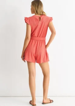 Gini London Coral Stretch Texture Frill Elasticated Waist Playsuit