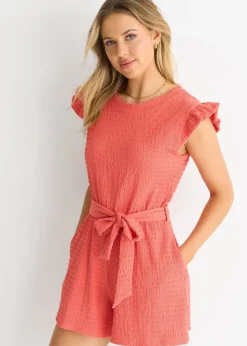 Gini London Coral Stretch Texture Frill Elasticated Waist Playsuit