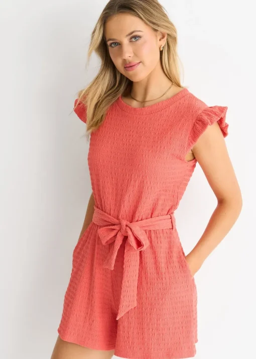 Gini London Coral Stretch Texture Frill Elasticated Waist Playsuit