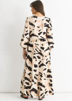 Gini London Cream Animal Print Smock Maxi Dress