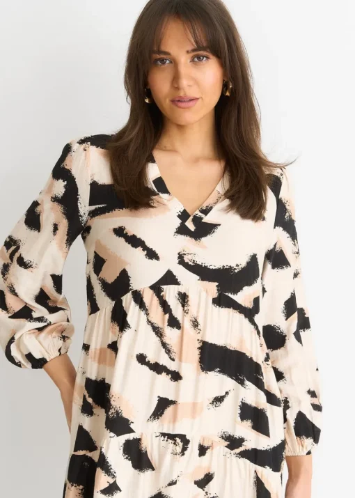 Gini London Cream Animal Print Smock Maxi Dress