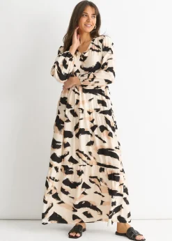 Gini London Cream Animal Print Smock Maxi Dress