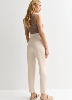 Gini London Cream Belt Detail Tapered Trousers