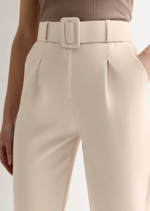Gini London Cream Belt Detail Tapered Trousers