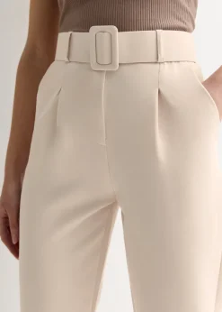 Gini London Cream Belt Detail Tapered Trousers