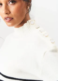 Gini London Cream High Neck Stripe Oversized Jumper