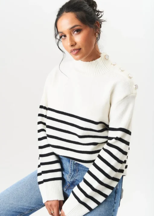 Gini London Cream High Neck Stripe Oversized Jumper