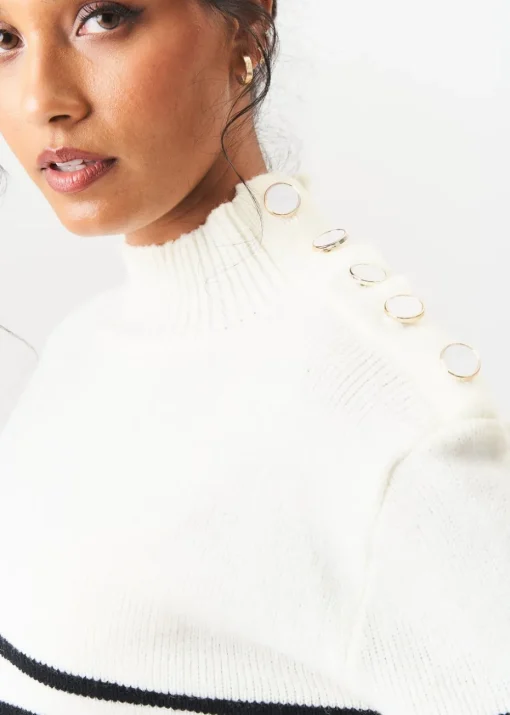 Gini London Cream High Neck Stripe Oversized Jumper