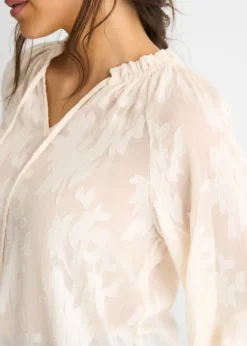 Gini London Cream Jacquard Floral Long Sleeve Blouse