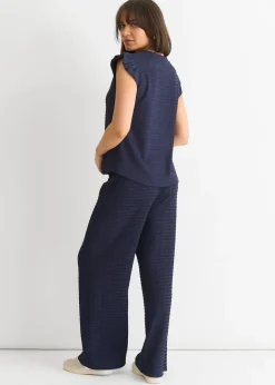 Gini London Dark Blue Textured Elastic Waist Pull On Trousers