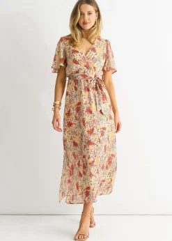 Gini London Floral Jacquard Chiffon Midi Dress