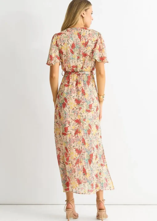 Gini London Floral Jacquard Chiffon Midi Dress