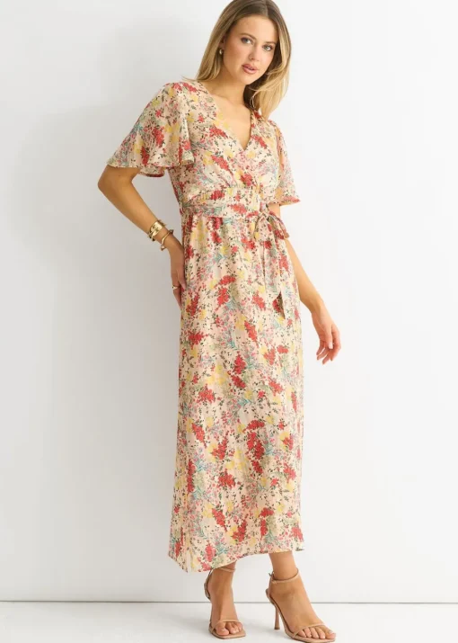 Gini London Floral Jacquard Chiffon Midi Dress