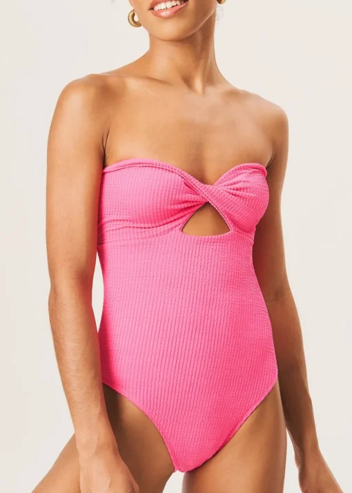 Gini London Fuchsia Twist Front Textured Swimsuit