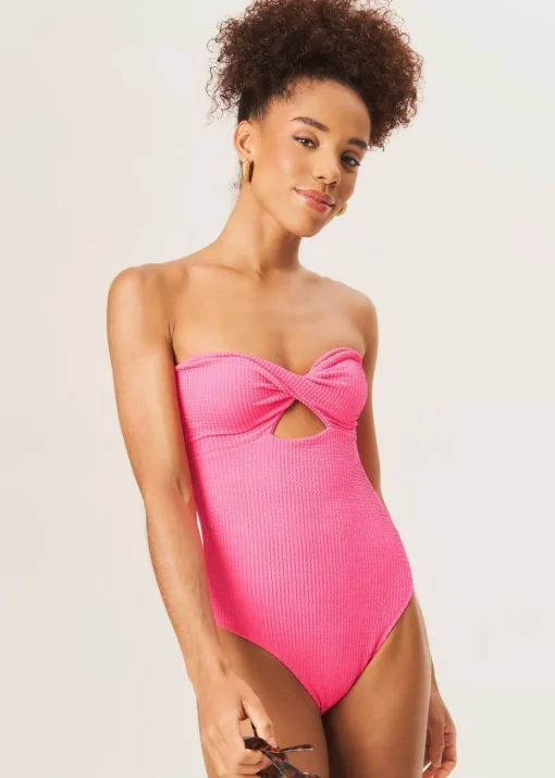 Gini London Fuchsia Twist Front Textured Swimsuit