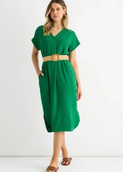Gini London Green Air Flow Belted Oversized Dress