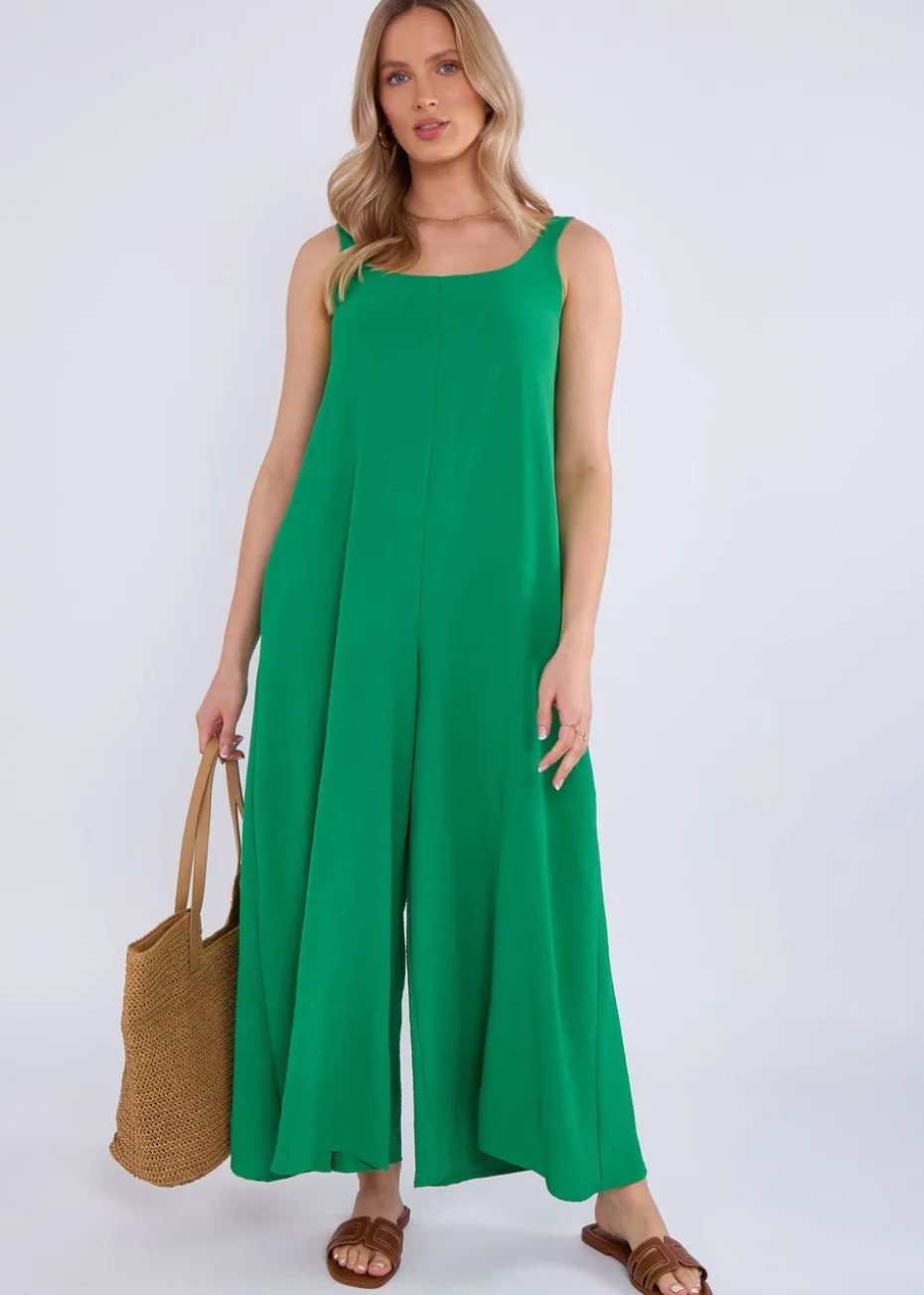 Gini London Green Air Flow Strappy Wide Leg Jumpsuit