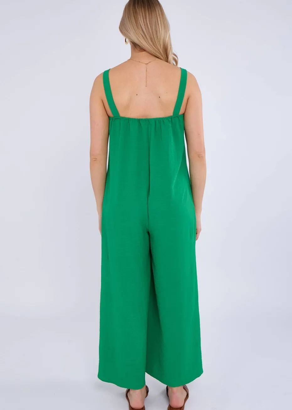 Gini London Green Air Flow Strappy Wide Leg Jumpsuit