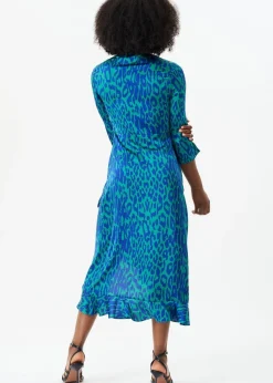 Gini London Green Animal Print Ruffle Wrap Dress
