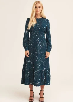 Gini London Green Animal Print Long Sleeve Midaxi Dress