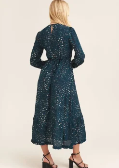 Gini London Green Animal Print Long Sleeve Midaxi Dress