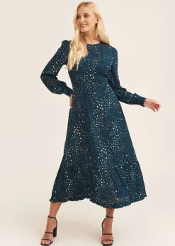 Gini London Green Animal Print Long Sleeve Midaxi Dress
