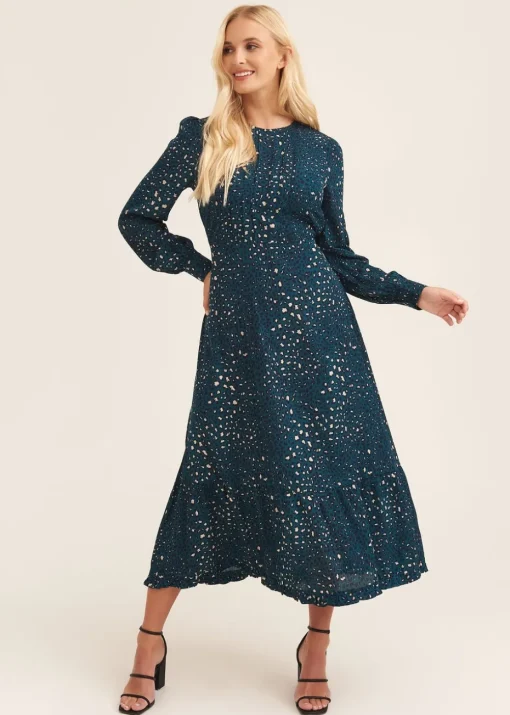 Gini London Green Animal Print Long Sleeve Midaxi Dress