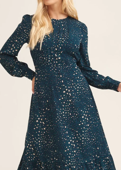 Gini London Green Animal Print Long Sleeve Midaxi Dress