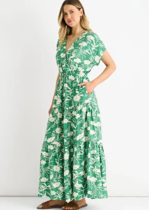 Gini London Green Floral Elastic Waist Maxi Dress