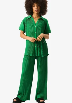 Gini London Green Plisse Loungewear Wide Leg Trousers