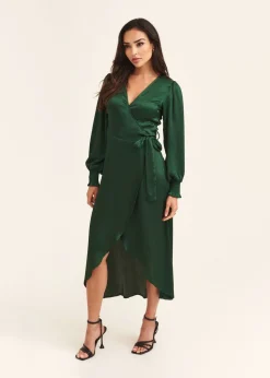 Gini London Green Satin Wrap Midi Dress