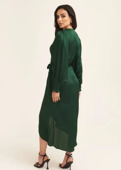 Gini London Green Satin Wrap Midi Dress