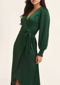 Gini London Green Satin Wrap Midi Dress