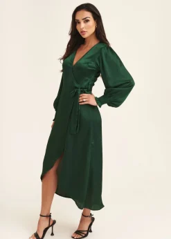 Gini London Green Satin Wrap Midi Dress